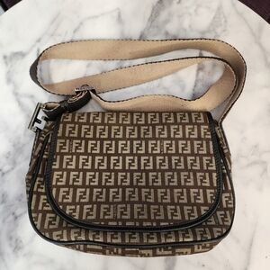 Authentic FENDI zucchino Shoulder Bag With COA